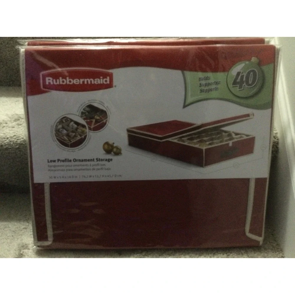 NEW Genuine Rubbermaid Low Profile Holiday Ornament Red Storage Container (A)